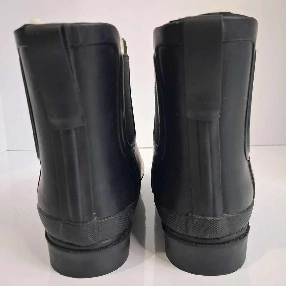 J.Crew Matte Black Rubber Chelsea Rain Boots Faux Shearling Lined Ankle‎ BD333 7